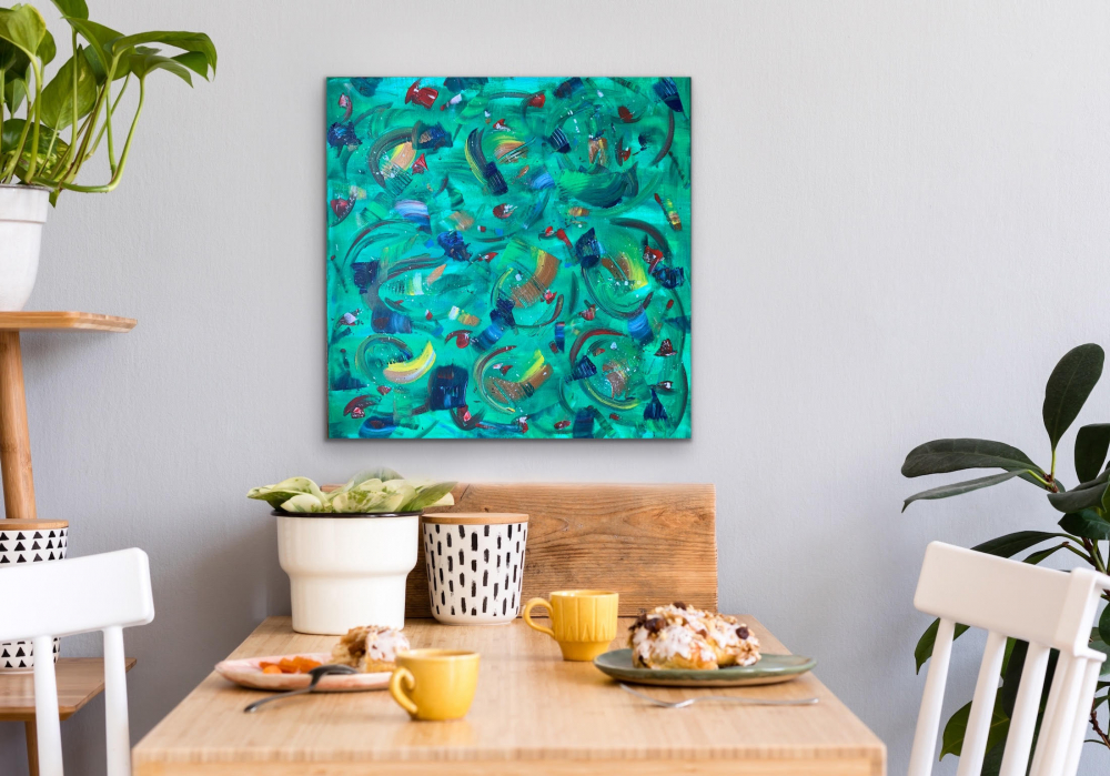 abstract green painting for kitchen