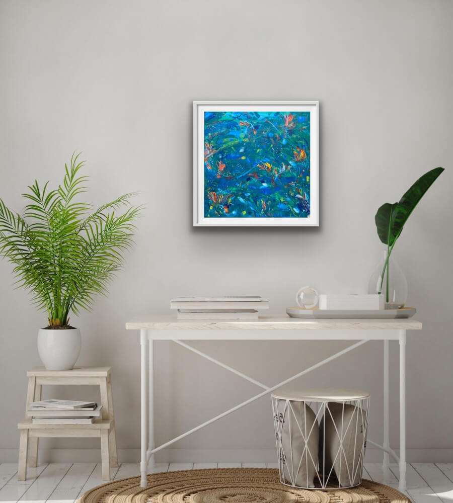 abstract colourful painting in blue 