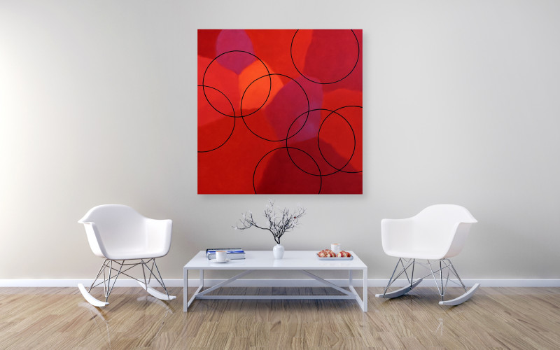 red abstract geometric painting eclectic interior
