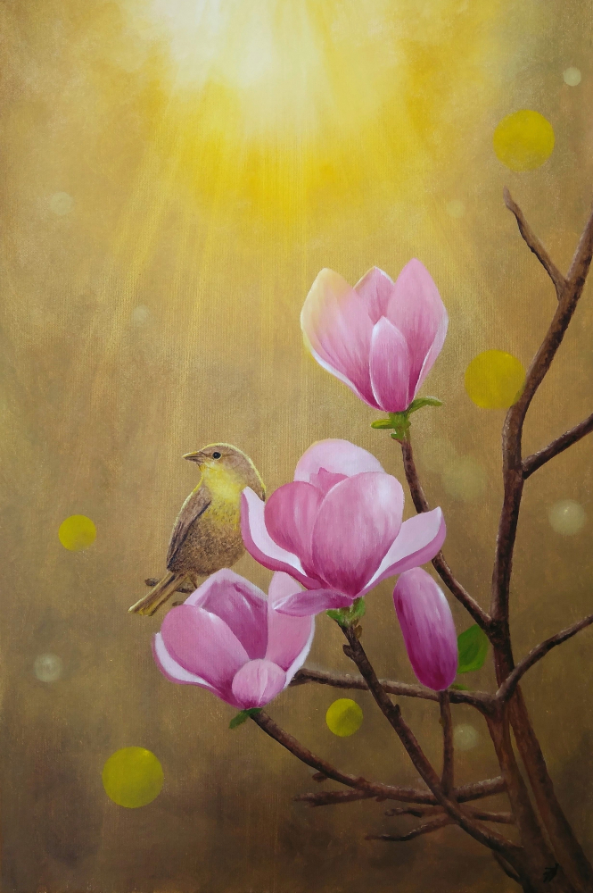 Bird and magnolias