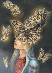 Girl with Butterflies Painting