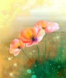 Colorful conceptual floral painting by Anna Ovsiankina � Eastern European fine art Linked to Gerbes weaving of fate by Anna Ovsiankina